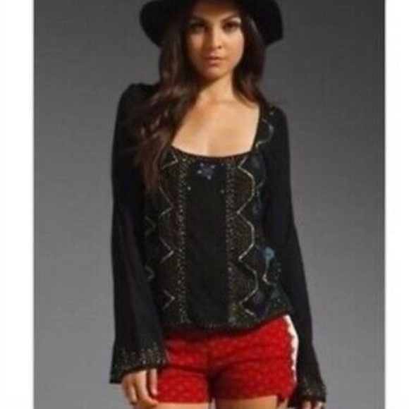 𝅺Free people black beaded blouse - Picture 1 of 10